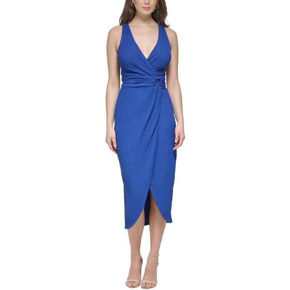 GUESS Women's Ruched O-Ring Cutout Crisscross-Back Dress Cobalt Size 10